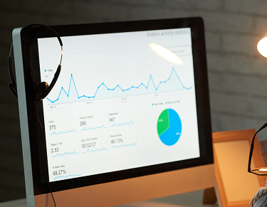 A desktop monitor showing visitor activity charts