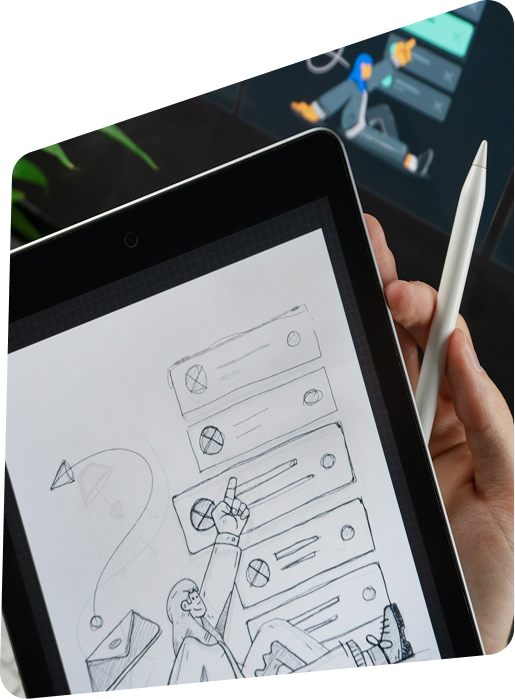 Tablet wireframe sketch for a mobile product